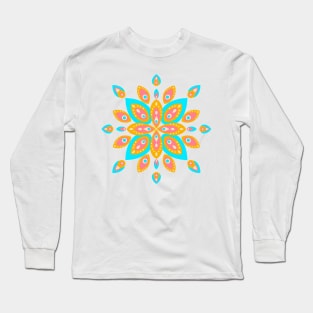 Orange and turquoise mid century mandala Long Sleeve T-Shirt